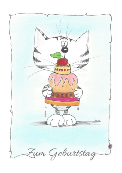 Geburtstagskarte, Geburtstagstorte, Katze